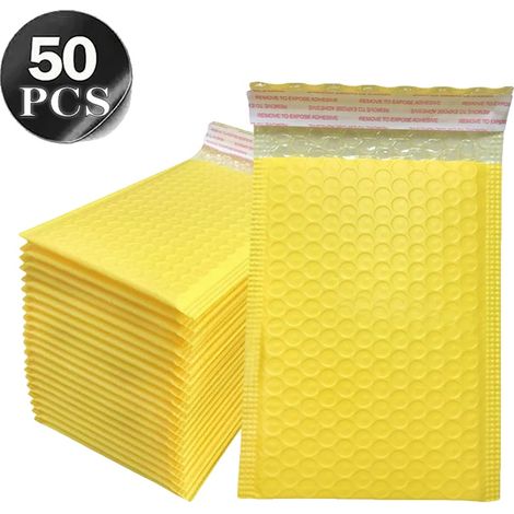 Enveloppes à bulles, Design opaque, Fort adhésif auto-adhésif, JAUNE, 1823cm (1/2)