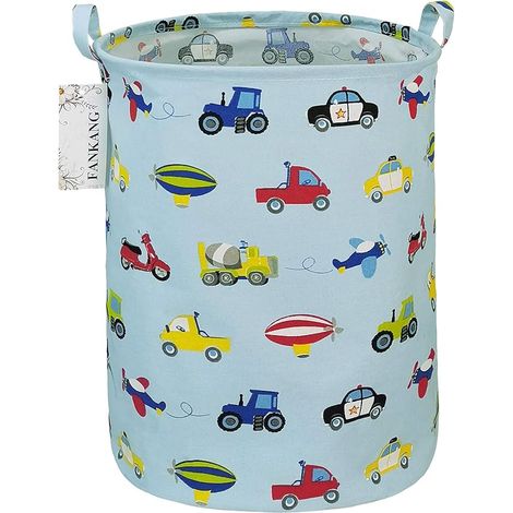 Panier à linge, bac de rangement pour jouets, chambre d'enfant, toile, pliable, revêtement polyéthylène étanche, enfants, filles, garçons (voiture) (1/5)