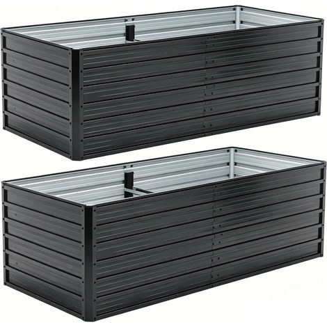 Potager surélevé en métal 190x90x64 cm, grande jardinière avec base ouverte pour drainage, acier galvanisé robuste, résistant aux intempéries – Noir (1/5)