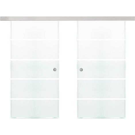 HOME DELUXE - Doppelglasschiebetür SIRENA - Milchglas mit Streifen - 205 x 90 cm, inkl. Gleitschiene und Zubehör I Glastür Wohnungstür Innentür Glasschiebetür Schiebetür Glastür Doppelglasschiebetür