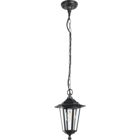 1 - Lampe suspendue - Lanterne extérieure - Fonte d'aluminium et verre - Design flamme pour jardin terrasse entrée - Noir - 90x20,5cm (1/4)