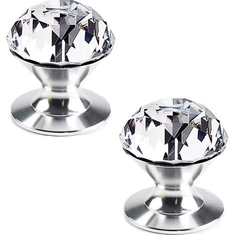 JSSEVN - Set of 4 Clear Crystal Handles, Self-Adhesive Aluminum Crystal Knobs, Furniture Knobs, Self-Adhesive Stick-On Handles for Cabinets (1/5)