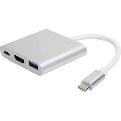 Adaptateur USB-C 3-en-1 Hub 3.1 avec Port HDMI 4K Argenté (1/5)