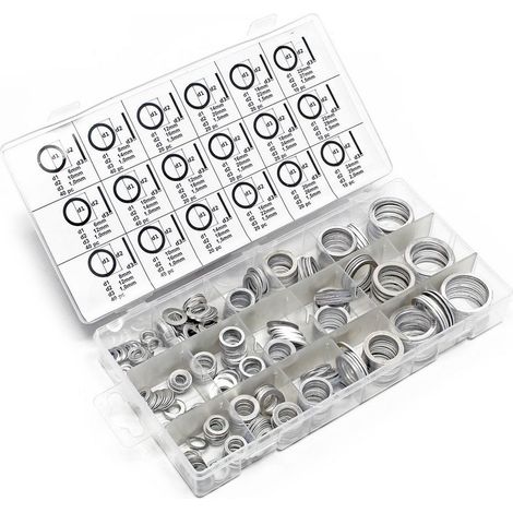 Wiltec – Coffret de 450 joints toriques aluminium – Dimensions de 6x10x1mm à 24x29x2mm – Pour bouchons de vidange véhicules (1/4)