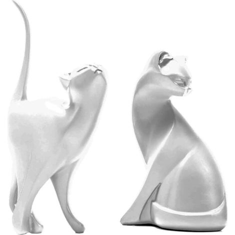 Statue Décoration Intérieure Chaton en Résine Argent, Sculpture Animale Abstraite, Ornements Modernes, Cadeau Amoureux Chats (1/5)