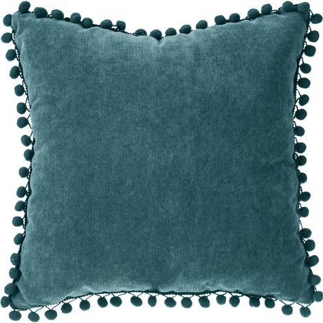 Cojín de pompones - azul pato - 40x40 cm - Atmosphera créateur d'intérieur