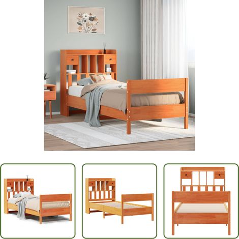 Sommeil - Lit bibliothèque sans matelas cire marron 75x190 cm pin massif (1/5)