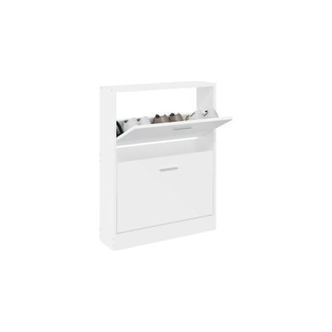 Armoire à chaussures en bois Puerto L59xH81xP17 – 2 portes rabattables-Blanc (1/5)