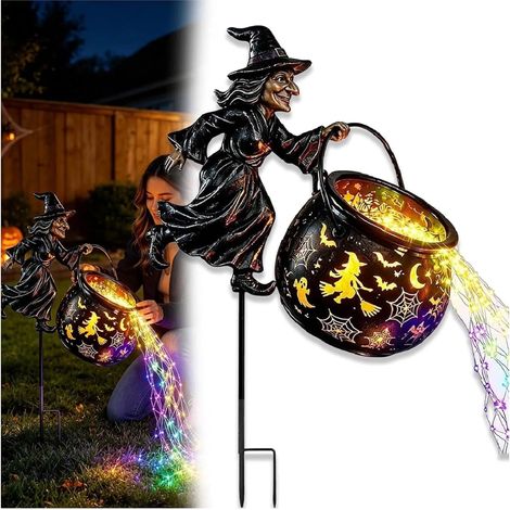 Lampe Sorcière Halloween, Chaudron Volant, Déco Extérieur, Intérieur, LED, Fête, Horreur, Jardin, Arbre (1/5)