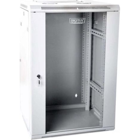 19" 15U wall-mounted network rack cabinet 600x600, glass door, grey, split design, assembled, 60kg