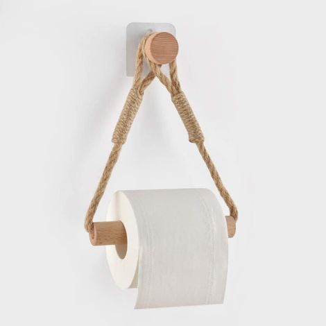 Portarotolo di carta igienica in corda di canapa, accessorio da bagno da parete (1/4)