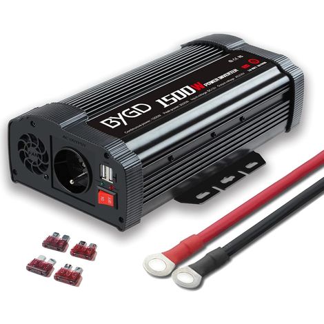 1500W Convertisseur de Tension, 12V 220V 230V Onduleur de Voiture Puissance crête 3000W, Convertisseur de Tension avec 1 AC Prise et 2 Ports USB pour Tablette, Camping Voyage (1/5)