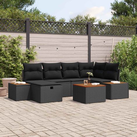 vidaXL Garten-Sofa-Set 7 pcs Schwarz 55 x 62 x 69 cm Poly Rattan (1/5)