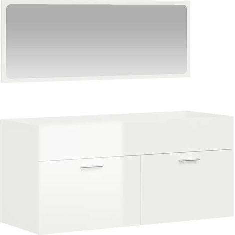 Armario de baño mural con espejo 100 x 38,5 x 46 cm diseño moderno y práctico en madera de ingeniería blanca brillante 020049281 (1/5)