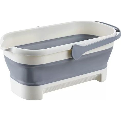 Seau Pliable - 17 L - Pour Nettoyage Sol - Intérieur Extérieur Camping - Poignée Intégrée - Vert Gris (1/5)