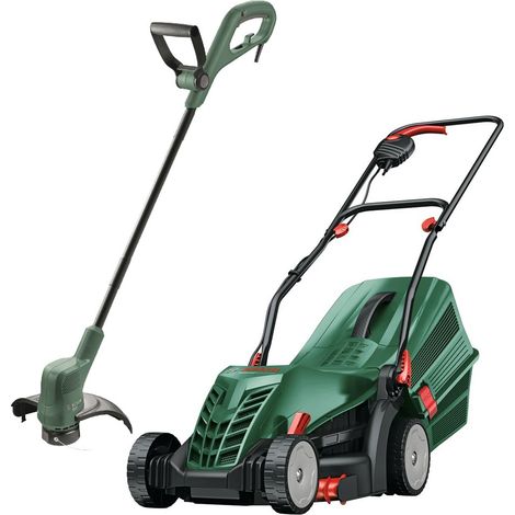 Bosch UniversalRotak 34-410 Electric Rotak Push Lawn Mower 34cm & Grass Trimmer (1/5)