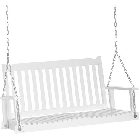 Zweisitzer-Gartenschaukel, Schaukelbank, Hängebank, Massivholz, Terrasse, Garten, weiß, 117 x 69 x 60 cm