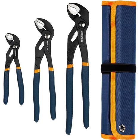 Jeu de Pinces Multiprises 3 Pièces 180/250/300 mm – Réglage Rapide par Bouton, Poignées Antidérapantes, Acier Carbone, avec Sac Rangement, pour Bricolage & Plomberie - (1/5)