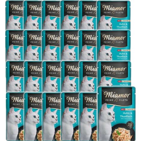 Comida húmeda para gatos miamor Feine Filetes de pollo con atún en salsa 24x100g