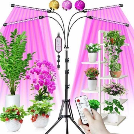 Grow light - 80 LEDs - 4 heads - Full spectrum - With tripod - 10 dimmable levels - 3 timer modes (1/4)