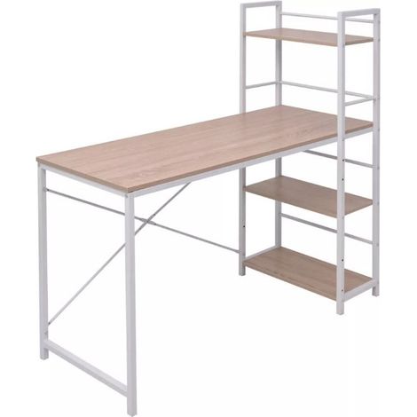 Bureau avec étagère bois chêne clair et métal blanc Mistyk (1/5)