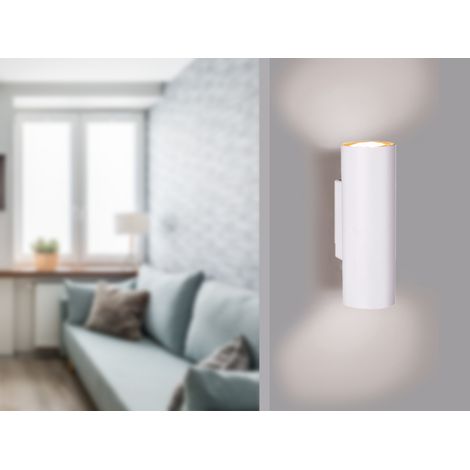 Dimmbare Up & Down Innenwandleuchte aus weißem Metall mit 2 LEDs, Höhe 18cm (1/5)