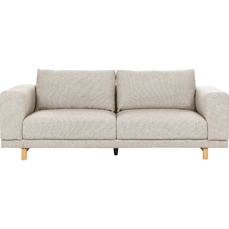 Sofá 3 plazas tela estilo minimalista reposabrazos anchos respaldo acolchado beige claro Nivala