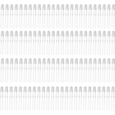 100 pièces Diode LED 3mm 8 couleurs lampe de couleur lumineuse Kit de composants électroniques 3V blanc chaud (1/5)