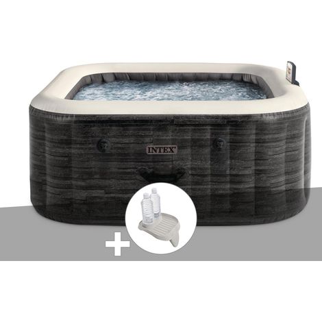 Kit spa gonflable Intex PureSpa Ardoise carré Bulles 4 places + Porte-verre