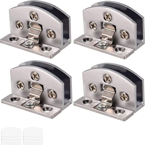 ZVD Paquete de 4 bisagras ajustables para puertas de vidrio de 5-6 mm de grosor, con tornillos, película transparente y destornillador (plateadas). (1/4)