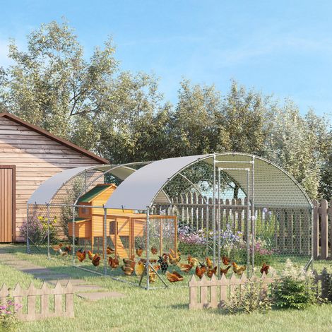 Gallinero 280x760x197 cm con Cubierta de Tela Oxford Impermeable y Resistente a los Rayos UV para Patio Plata