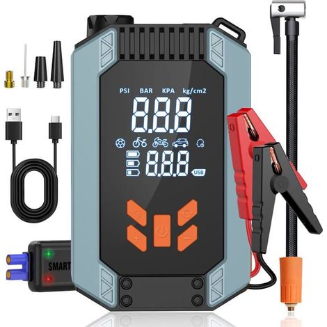 Booster Batterie Voiture Puissant 12V 1200A Démarreur de Voiture, Démarreur avec 150 PSI Compresseur D’Air,avec Pinces de Sûreté (1/5)
