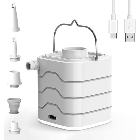 Mini pompe à air électrique rechargeable et portable, gonfle et dégonfle les matelas pneumatiques et gonflables grâce à ses 5 embouts. (1/5)