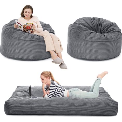Grande Pouf Lit Convertible en Velours Côtelé,2 IN 1 Canapé Lit convertible,Rembourrage mousse,Housse détachable lavable,Chauffeuse 1 place Lit convertible pour Salon,Chambre(120X120X70cm,Gris clair) (1/5)