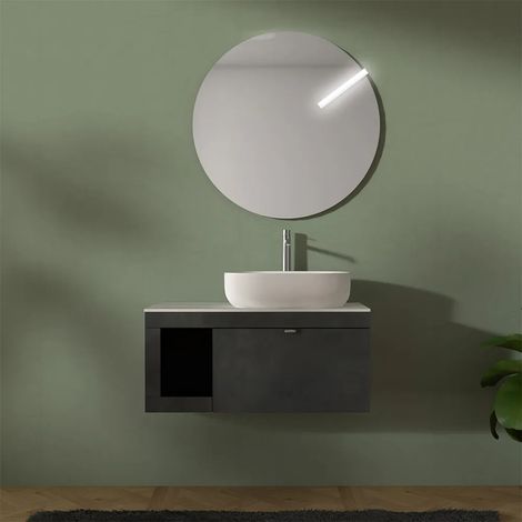 Mobile bagno portalavabo sospeso 80 cm grigio lava con top carrara Maya (1/5)