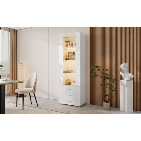 Vitrine en verre de haute qualité, vitrine avec éclairage LED. Vitrine verticale dotée de 3 tiroirs. Dimensions : 60×35×180 cm.