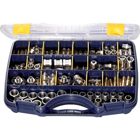 Prevost – Mallette de 105 pièces raccords air comprimé – Raccords en laiton nickelé – Filetage mâle 1/4'', 3/8'', 1/2'' – Pression 0 à 15 bars