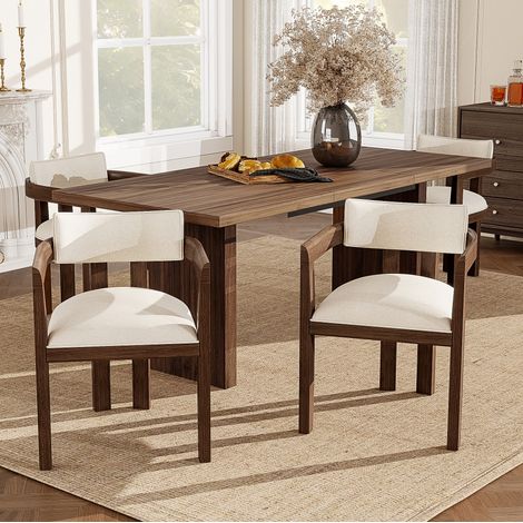 Set di 6 sedie da pranzo 57,5x60,5x78,5 cm in legno e lino noce con braccioli – MEUBLIV (1/5)