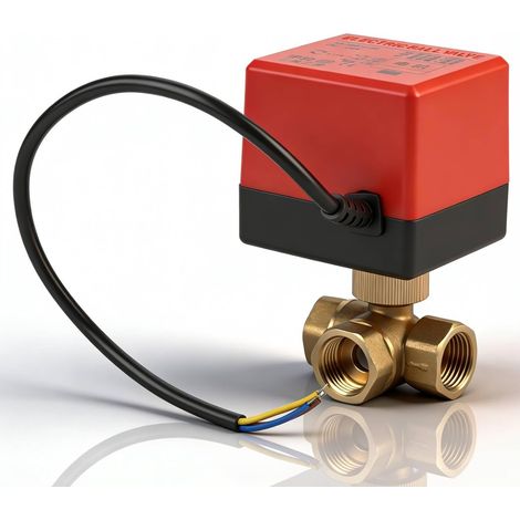 Vanne 3 Voies Motorisée, DN15 G1/2 Électrovanne 3 Voies, AC220V Robinet à Boisseau Sphérique Motorisé, Vanne de Zone Motorisée en Type T, Pour Eau, Ventilo-Convecteurs, Climatisation et Chauffage (1/5)