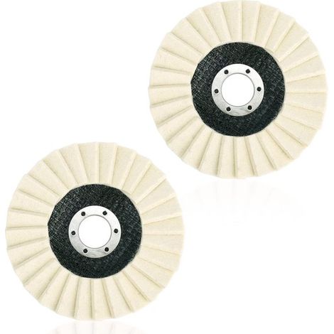 2 discos de pulido de fieltro de lana de 115 mm, adecuados para amoladoras angulares, metal, mármol, piedra y muebles. (1/5)