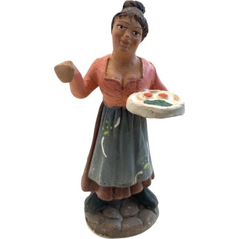 Donna con uova statuetta in terracotta artigianale per presepe napoletano da h 10 cm