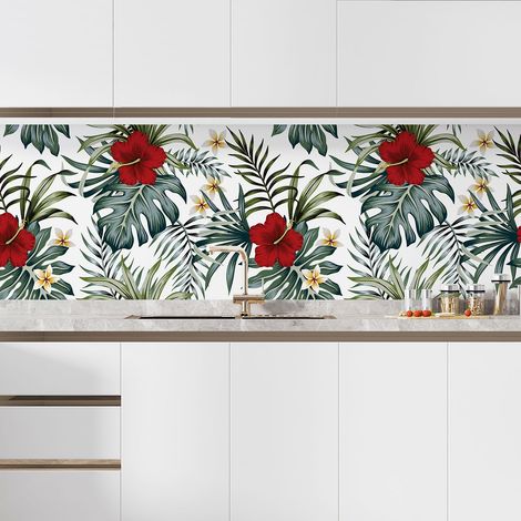 Crédence adhésive cuisine - Fleurs tropicales - 55x82,5 cm - Adhésif BRILLANT (1/5)