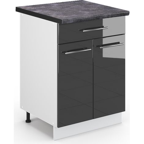 Mueble bajo de cocina Fame-Line, Antracita alto brillo, 60 cm con cajón, ET Antracita, Vicco