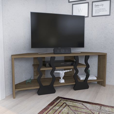 Decorotika Firal Decorative 110 Cm Corner Meuble TV Meuble TV TV Cabinet Meuble TV With Shelves Corner Unit - Oud Oak And Noir (1/5)