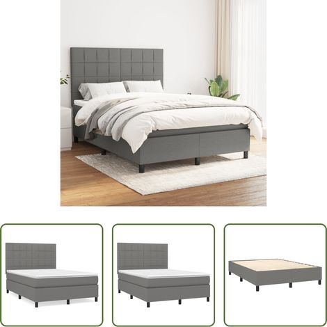 Matelas à ressorts ensachés - Sommier à lattes de lit avec matelas Gris foncé 140x190cm Tissu (1/5)