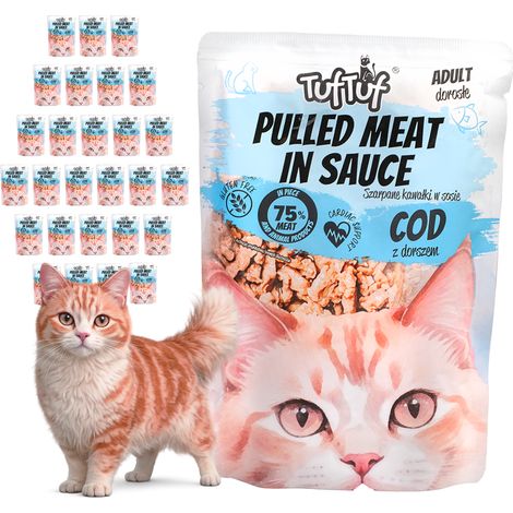 Pâtée pour chat TufTuf, sachet de 30 x 100 g, morue hachée en sauce (1/2)