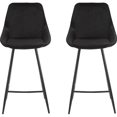 Vente-Unique – Lot de 2 tabourets de bar velours noir – Hauteur d'assise 67 cm – Structure métal robuste – Garnissage mousse polyuréthane (1/5)