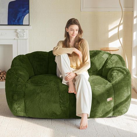 Sitzsack Sofa 2-Sitzer mit Kunstfell und Memory-Foam Füllung, Grün (1/5)