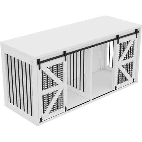 Gabbia per cani da interno in MDF e metallo, 2 posti, porte scorrevoli, bianca 160 x 60 x 75 cm (1/5)