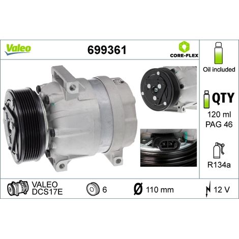 Compresseur, climatisation Valeo 699361 NISSAN 2763000Q0J 2763000Q1B 2763000Q1D